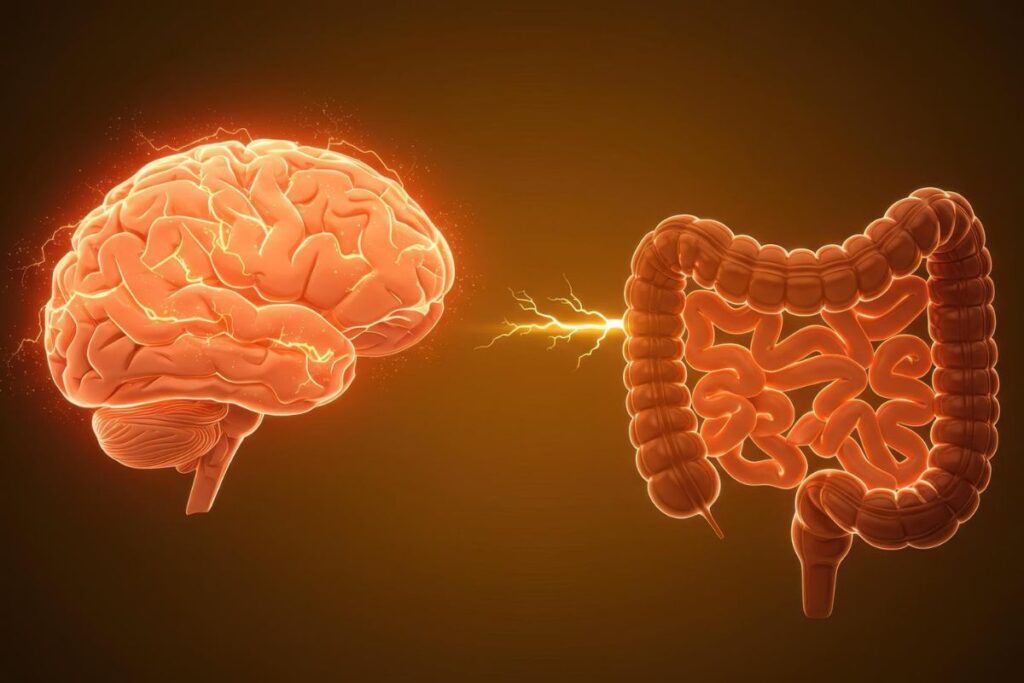 Ilustrácia osi črevo mozog ukazujúca vzťah medzi črevnými baktériami a kvalitou spánku.
